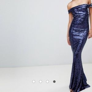 Full length navy sequin gown